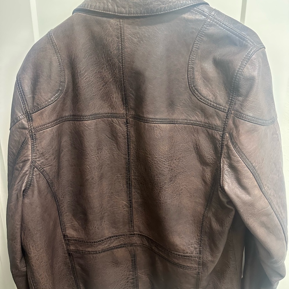 100% Brown Leather Jacket (Men’s L) - Picture 2 of 3